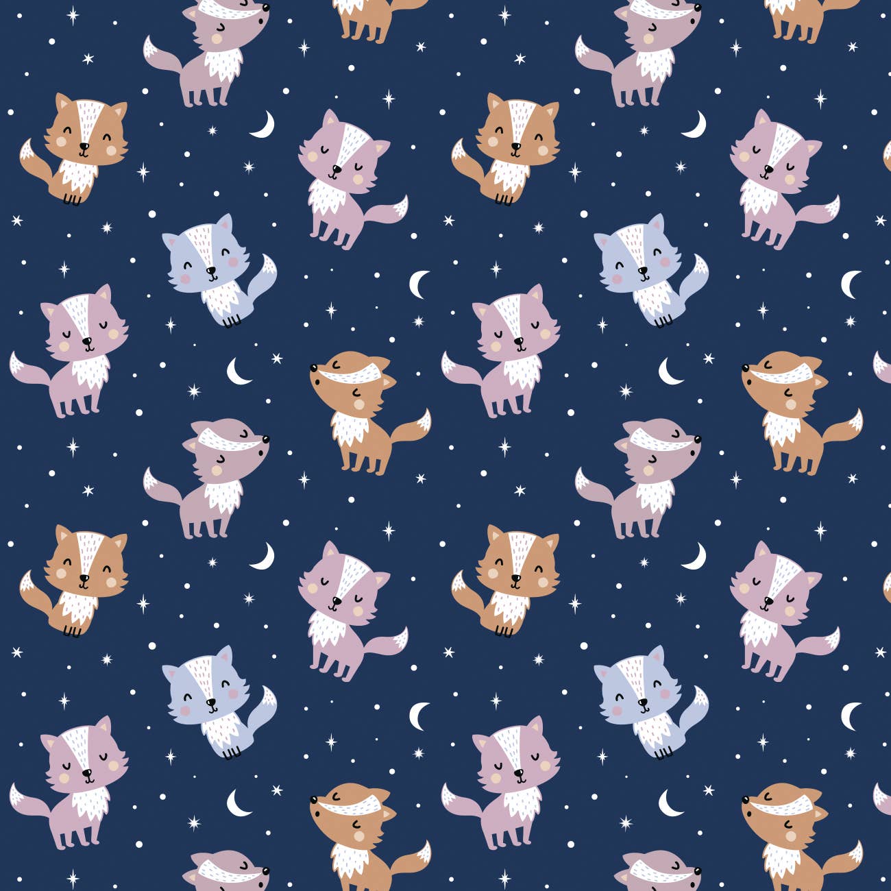 Lunar Wolves-Navy- Flannel