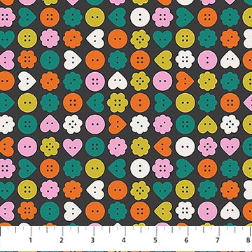 Bits and Bobs Buttons on Black by Sarah Hearts for Figo Cotton Quilt Fabric