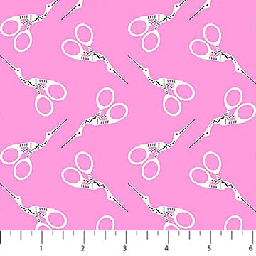 Bits and Bobs Scissors on Pink by Sara Hearts for Figo Cotton Quilt Fabric