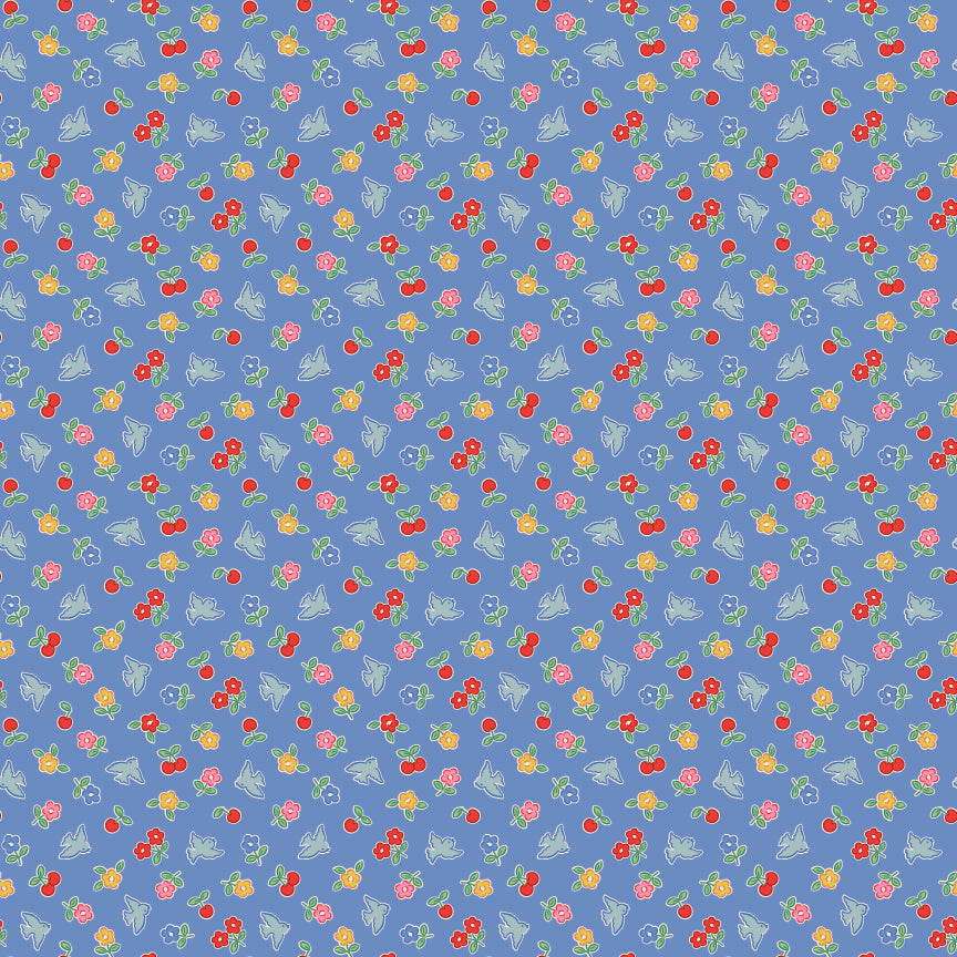 Cheery Bluebird Periwinkle - Bluebells and Buttercups by Poppie Cotton