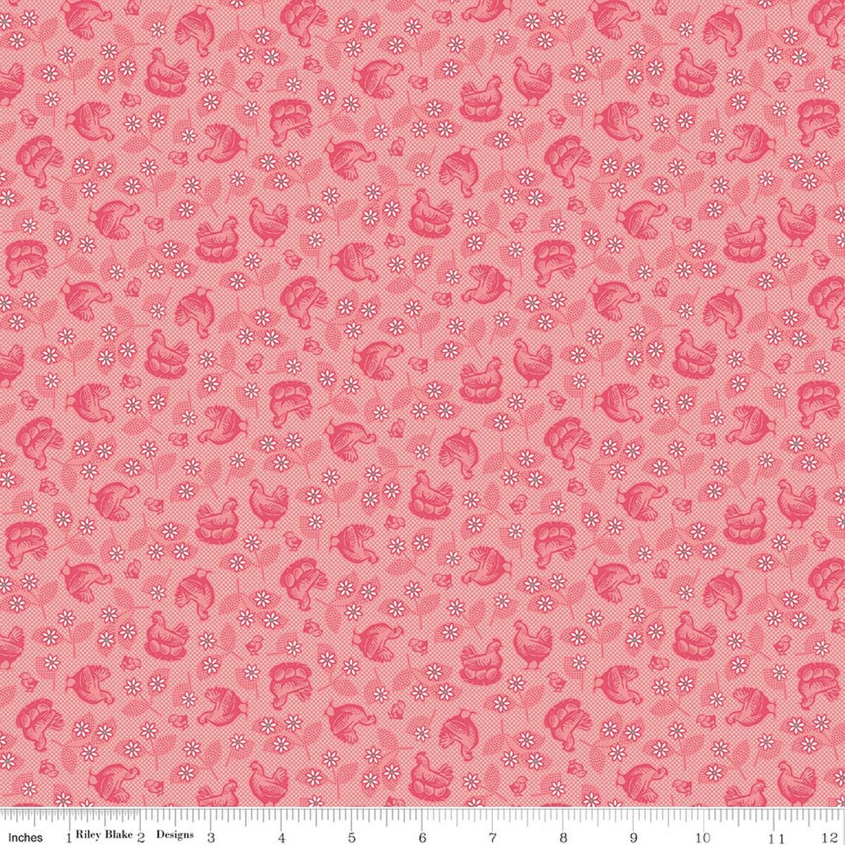 Riley Blake/Lori Holt Farmer's Daughter Hens & Chicks Coral Print Cotton Quilt Fabric