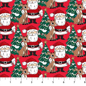 Rudolph The Red-Nosed Reindeer Red Santa by Northcott Cotton Quilt Fabric