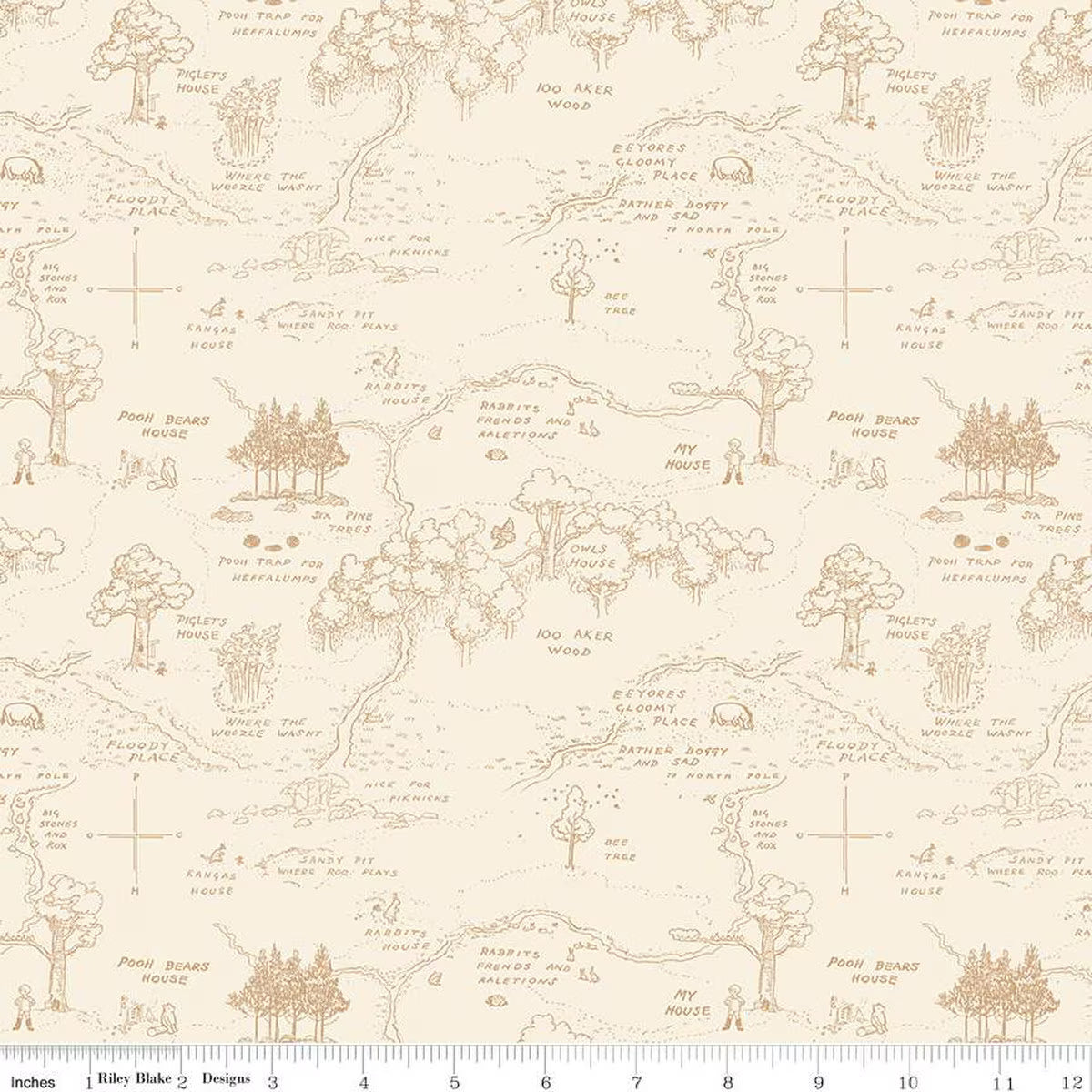 Winnie the Pooh Map Cream Fabric by the Yard