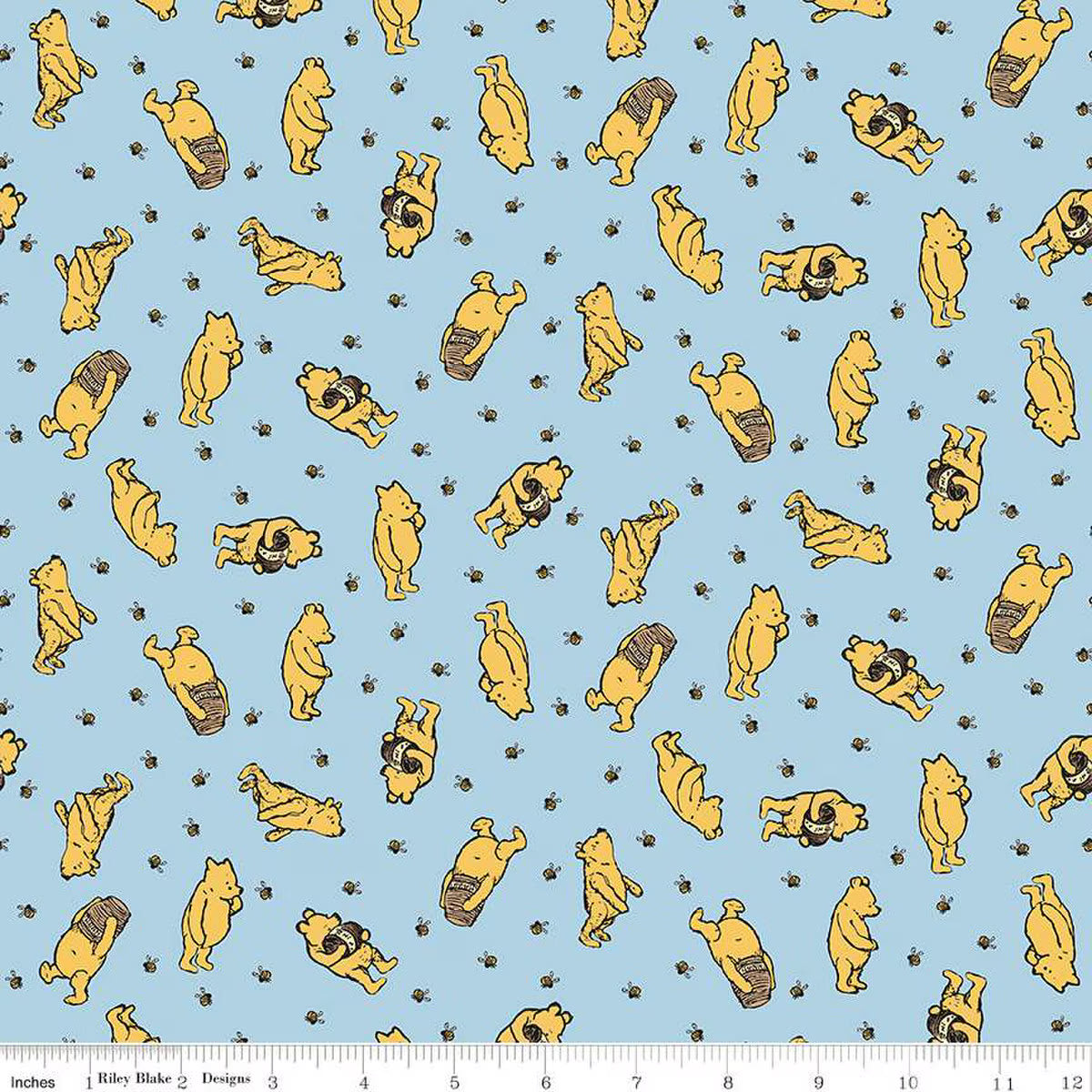 Winnie the Pooh Toss Blue Fabric by the Yard