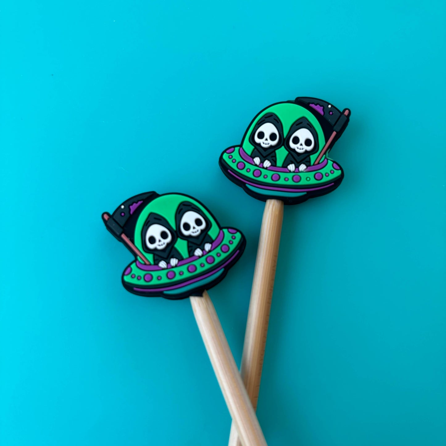 Knitting Needle Point Protectors -Grim Reaper UFO Halloween
