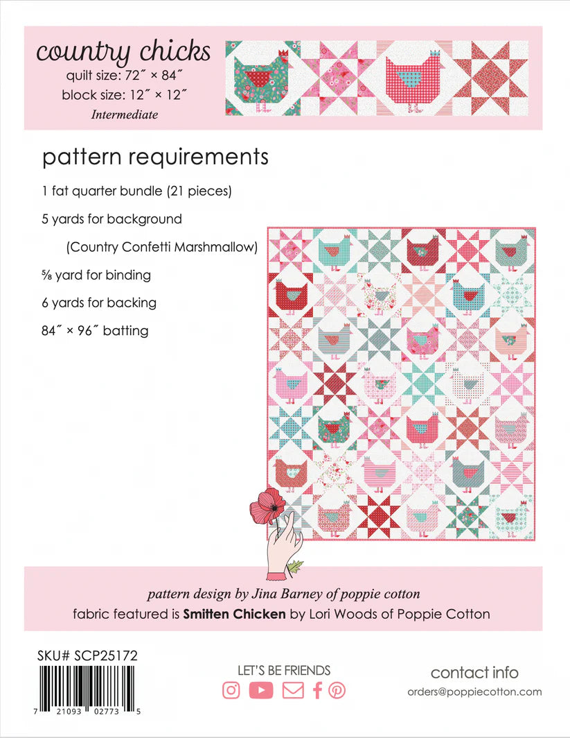 Smitten Chicken Country Chicks Pattern by Poppie Cotton