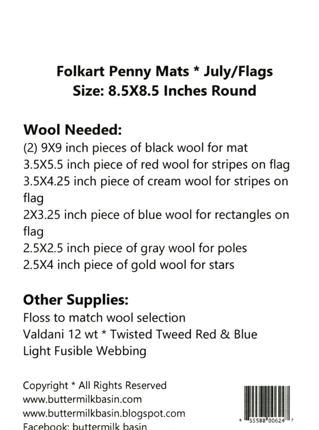 Folkart Penny Mats Thru the Year July Flags Pattern