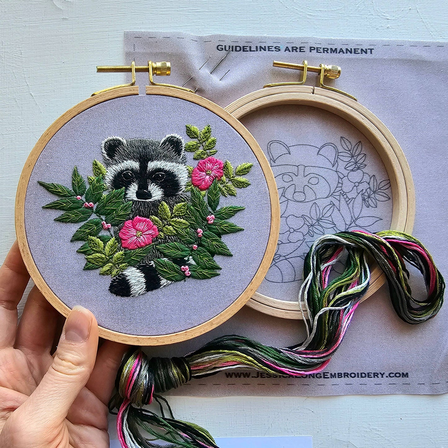 Raccoon hand embroidery kit