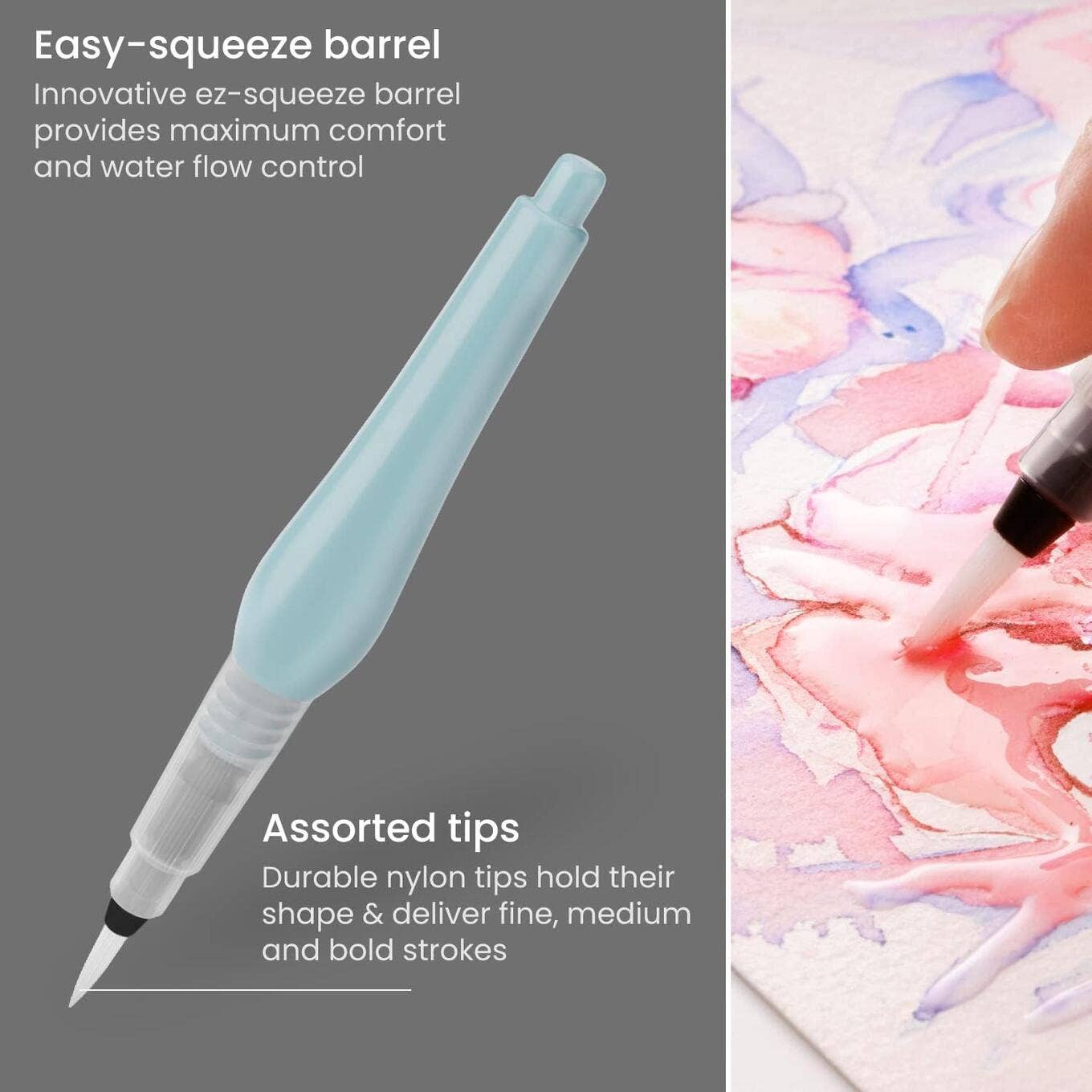 Arteza® Water Brush Pens Set, Assorted Tips, 4 pc.