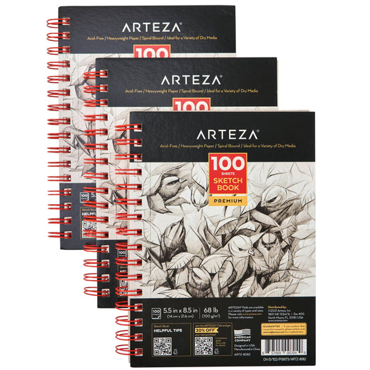 Arteza® Sketchbook  5.5"x 8.5", 3-Pack, 100 Sheets Each