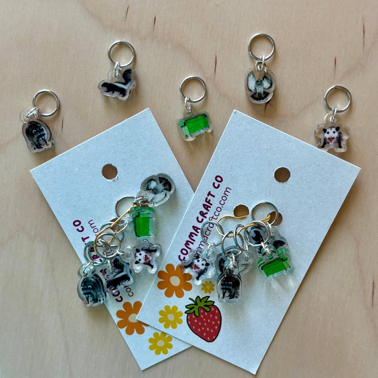 Knitting Stitch Markers - Garbage Friends Dumpster Animals