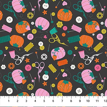 Bits and Bobs Notions Black by Sarah Hearts for Figo Cotton Quilt Fabric