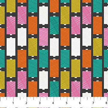 Bits and Bobs Spools on Black by Sarah Hearts for Figo Cotton Quilt Fabric