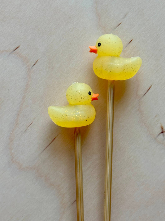Knitting Needle Point Protectors GLITTER Yellow Rubber Ducks