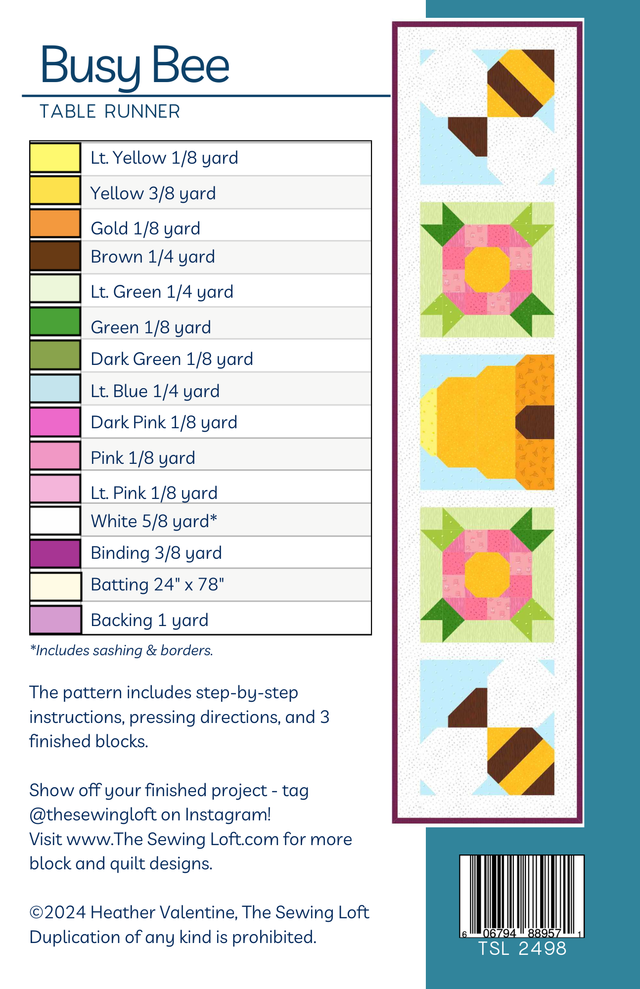 Busy Bee Table Runner Pattern
