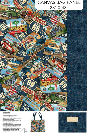 Historic Route 66 Tote Bag Panel Northcott Cotton Canvas
