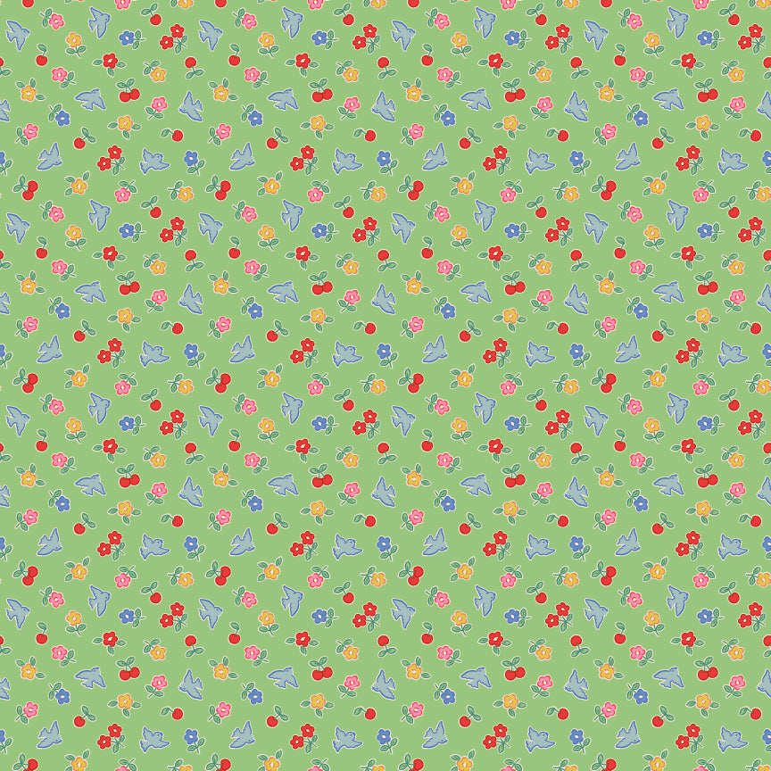 Cheery Bluebird Mint - Bluebells and Buttercups by Poppie Cotton