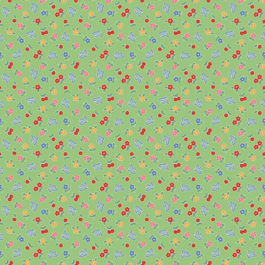 Cheery Bluebird Mint - Bluebells and Buttercups by Poppie Cotton