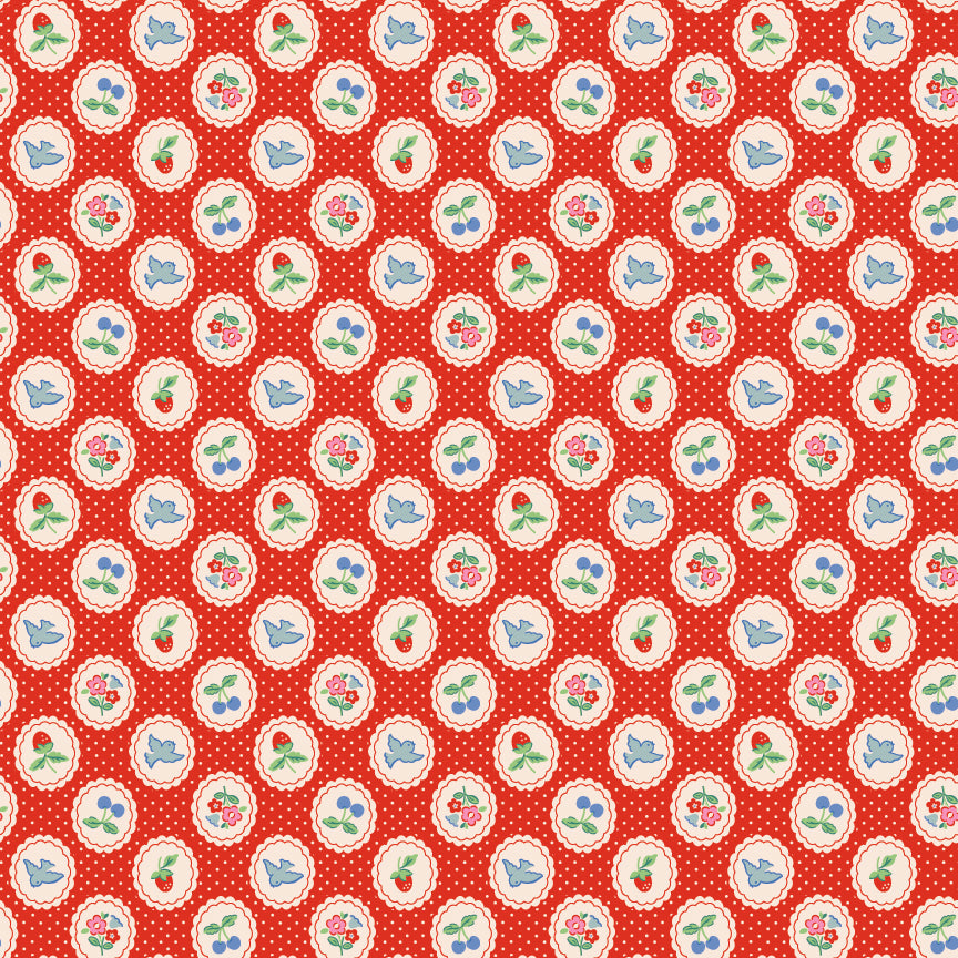 Chirp and Charm Red - Bluebells and Buttercups by Poppie Cotton