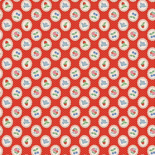Chirp and Charm Red - Bluebells and Buttercups by Poppie Cotton