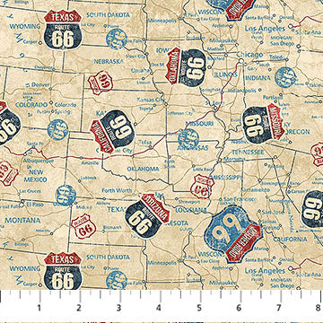 Historic Route 66 Route Signs Cream Multi Northcott Cotton Quilt Fabric