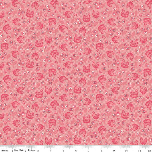 Riley Blake/Lori Holt Farmer's Daughter Hens & Chicks Coral Print Cotton Quilt Fabric
