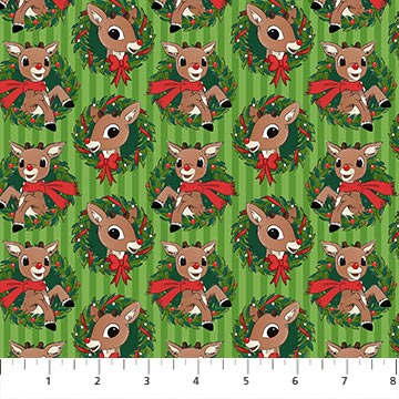 Rudolph The Red-Nosed Reindeer Dark Green Rudolph Toss by Northcott Cotton Quilt Fabric