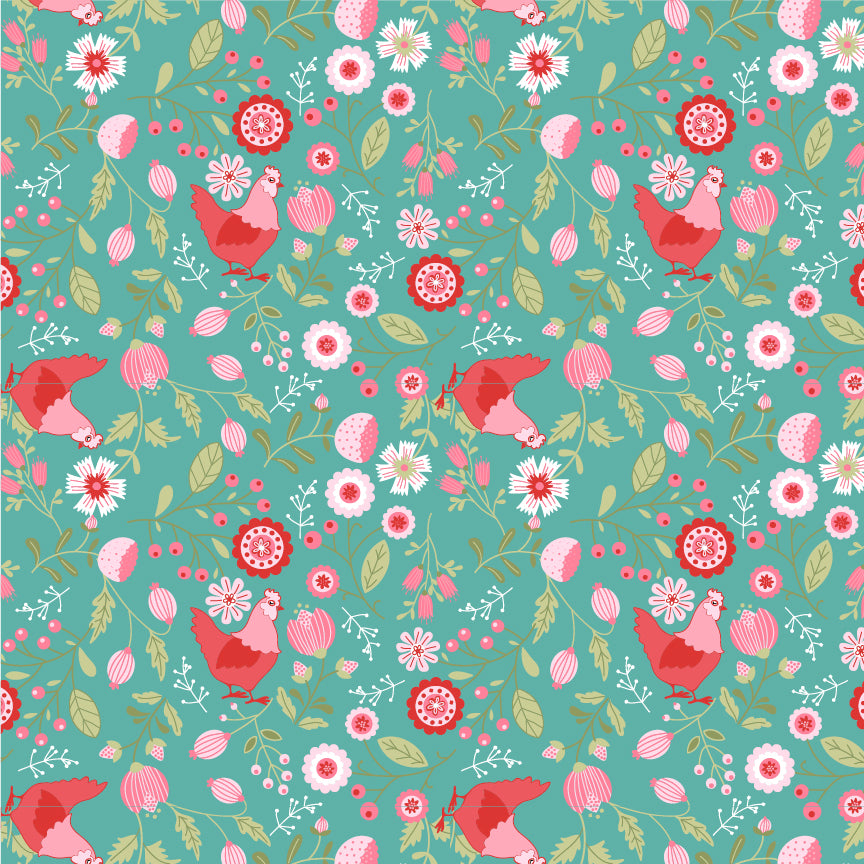 Smitten Chicken Aqua by Poppy Cotton