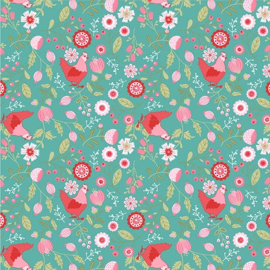 Smitten Chicken Aqua by Poppy Cotton