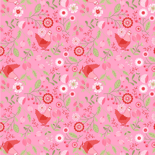 Smitten Chicken Pink by Poppy Cotton
