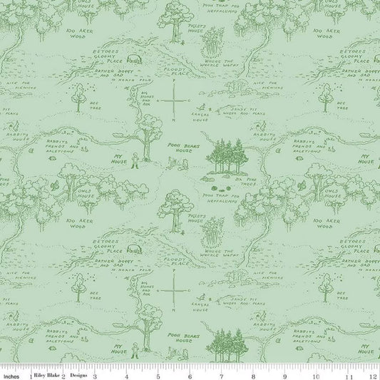 Winnie the Pooh Map Green Fabric by the Yard