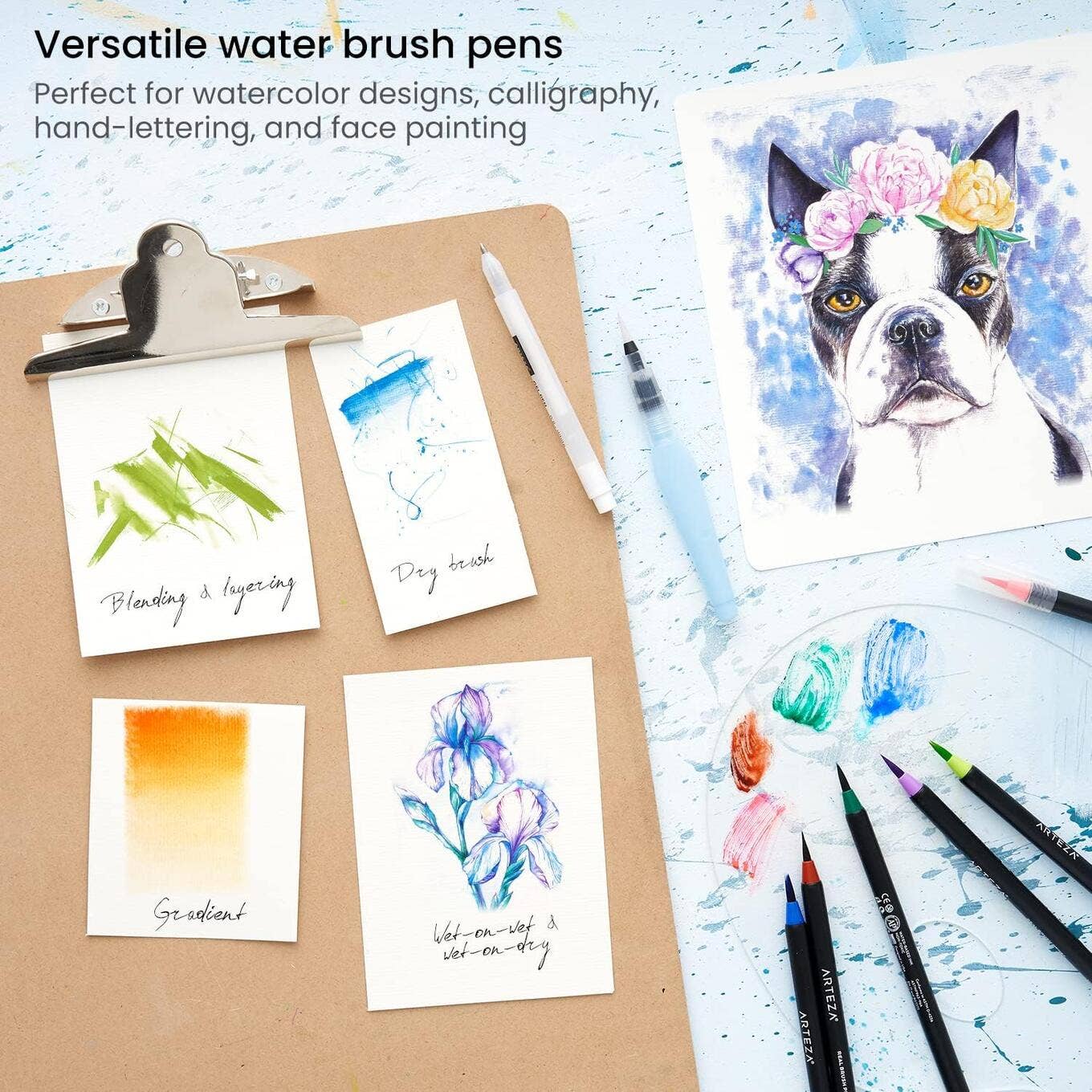 Arteza® Water Brush Pens Set, Assorted Tips, 4 pc.