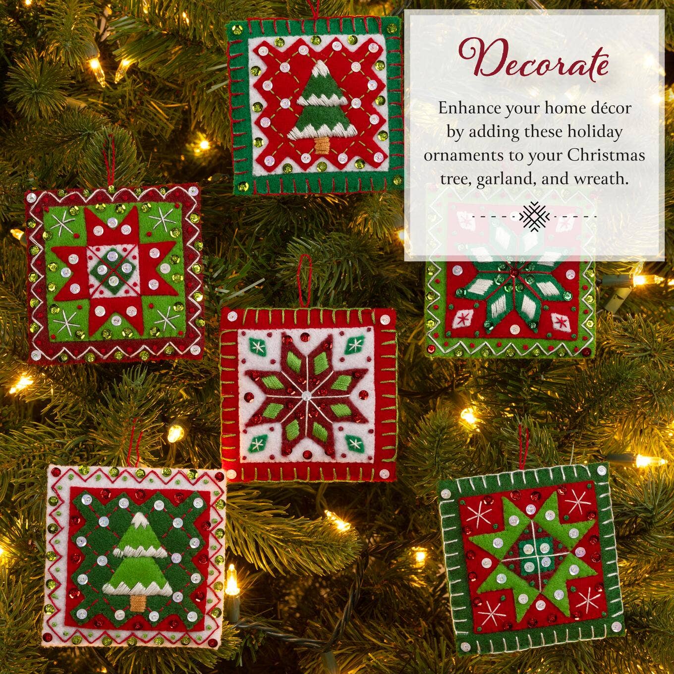 Bucilla® Seasonal Felt Ornaments Kit - Holiday Quilt Squares