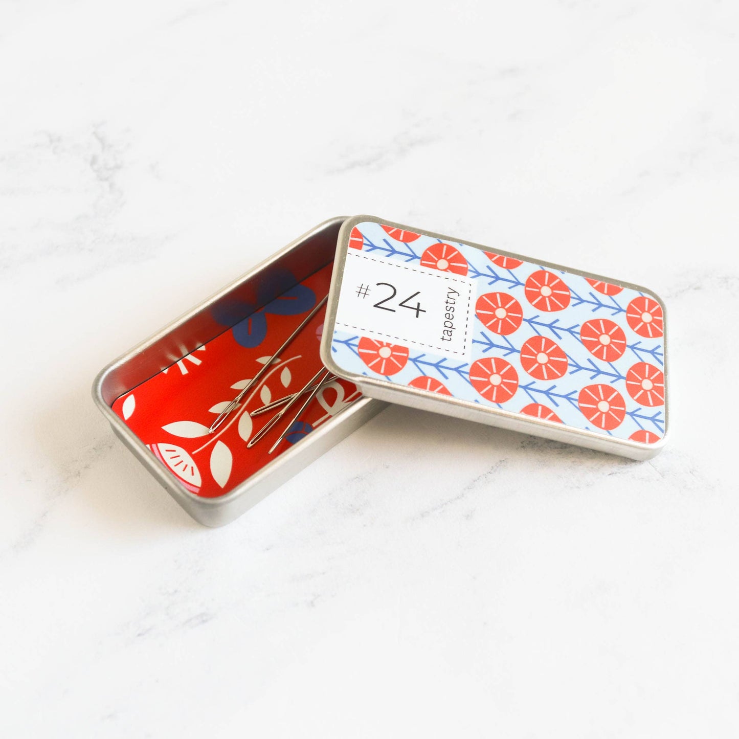 Magnetic Slide-Top Needle Tin With Cross Stitch Needles