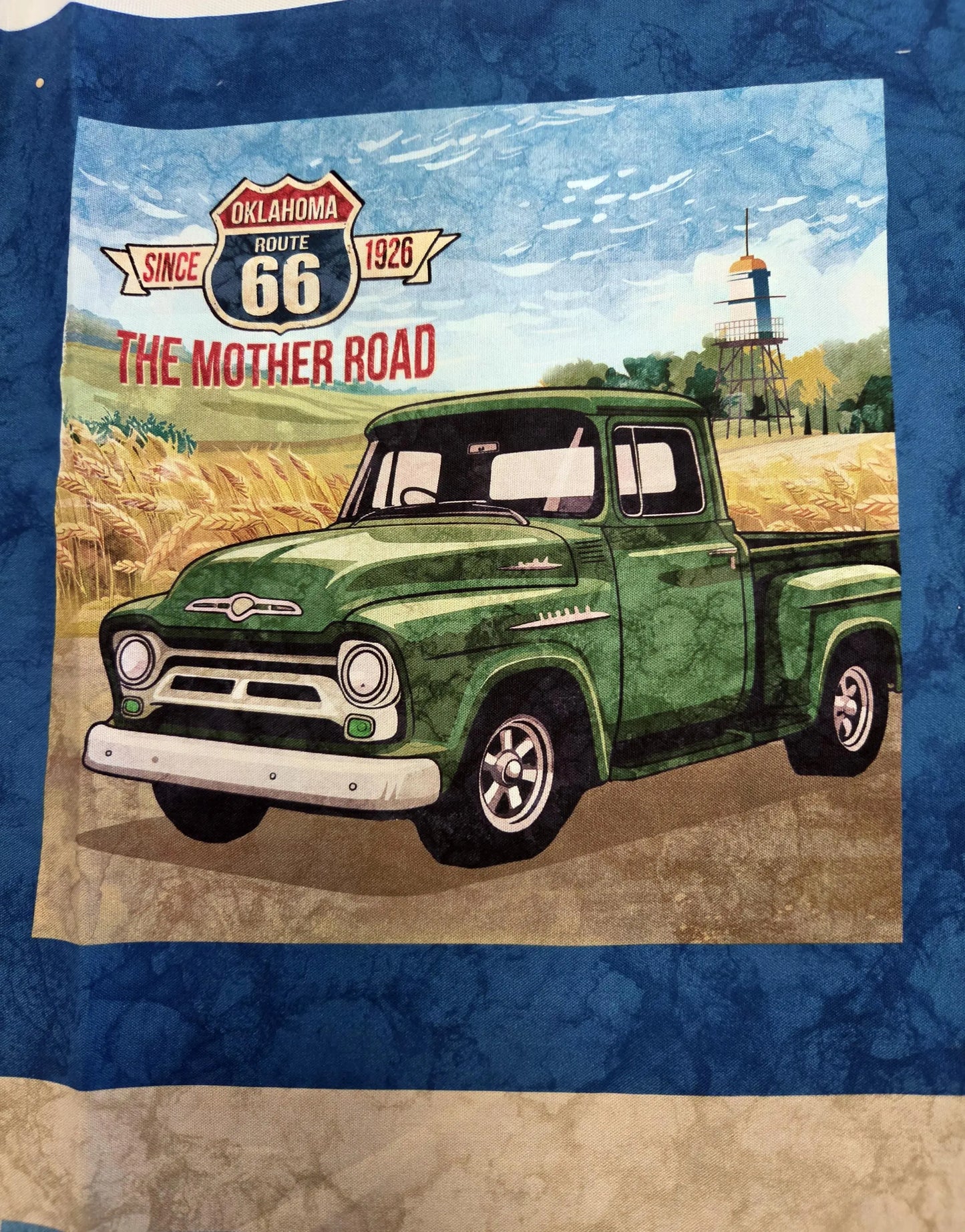 Historic Route 66 Multi Blocks Classic Cars and Motorcycles Cotton Quilt Fabric