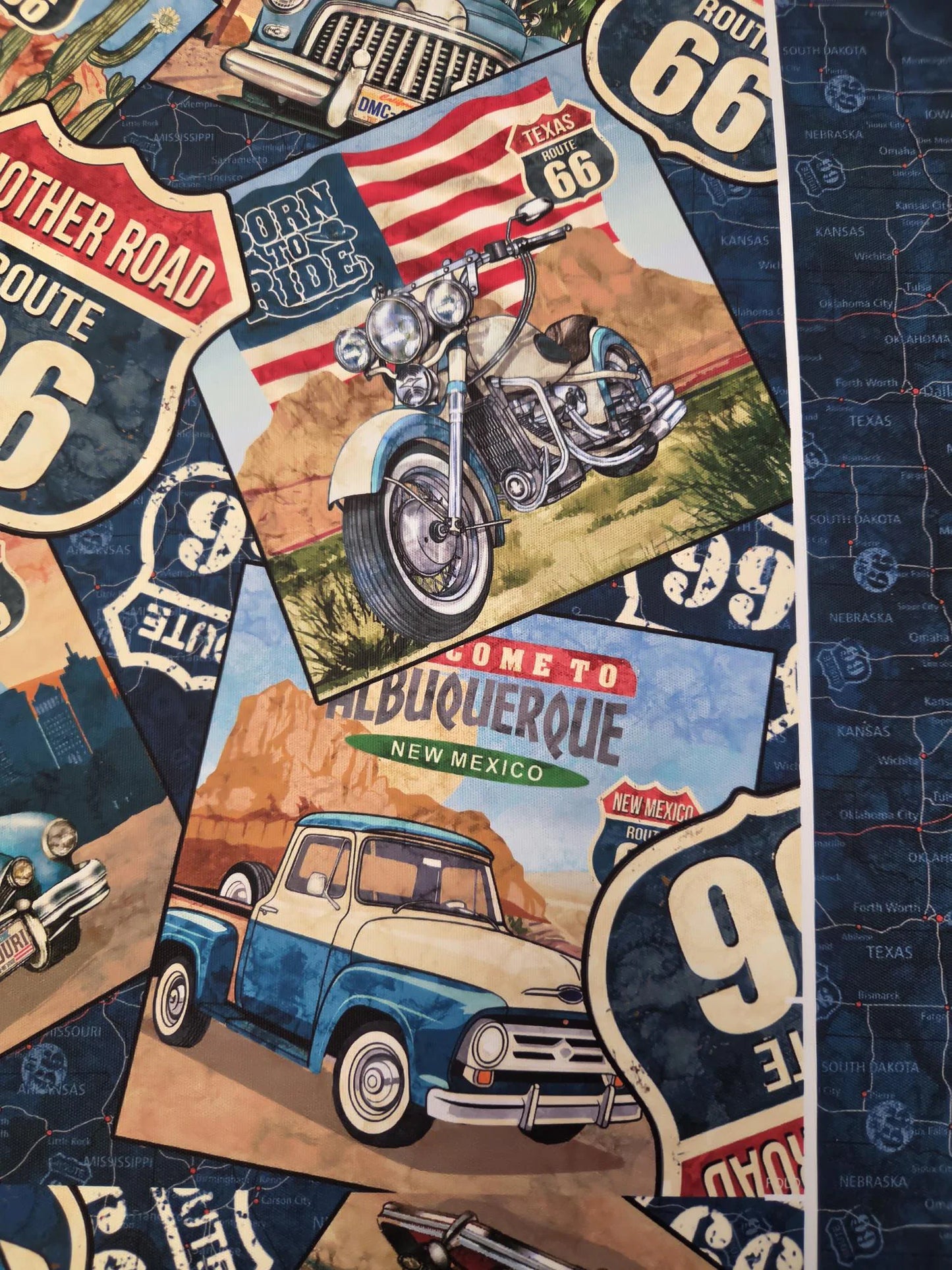 Historic Route 66 Tote Bag Panel Northcott Cotton Canvas