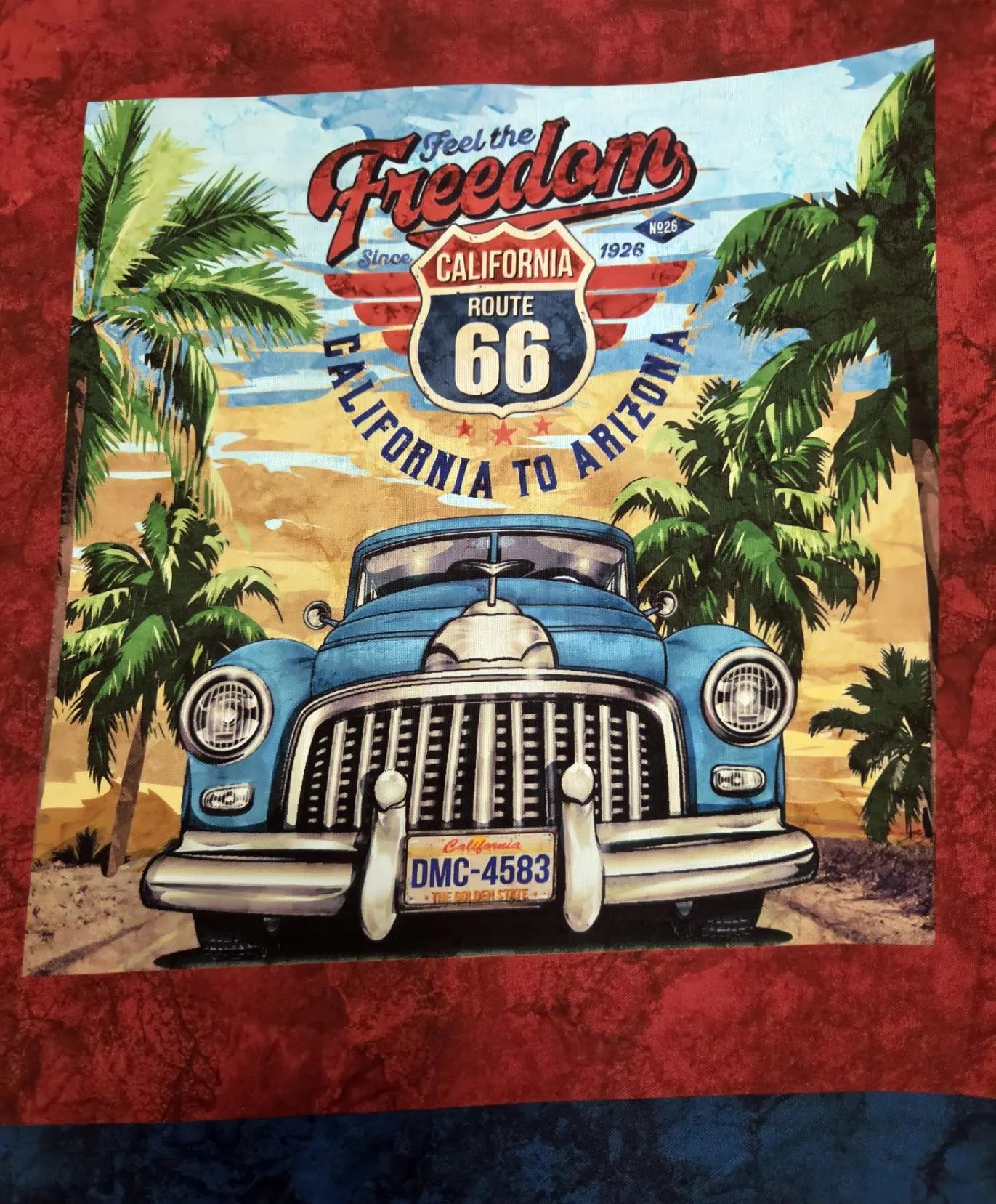Historic Route 66 Multi Blocks Classic Cars and Motorcycles Cotton Quilt Fabric