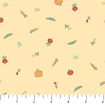 Northcott Quack Quack Moo Mini Vegetable on Yellow