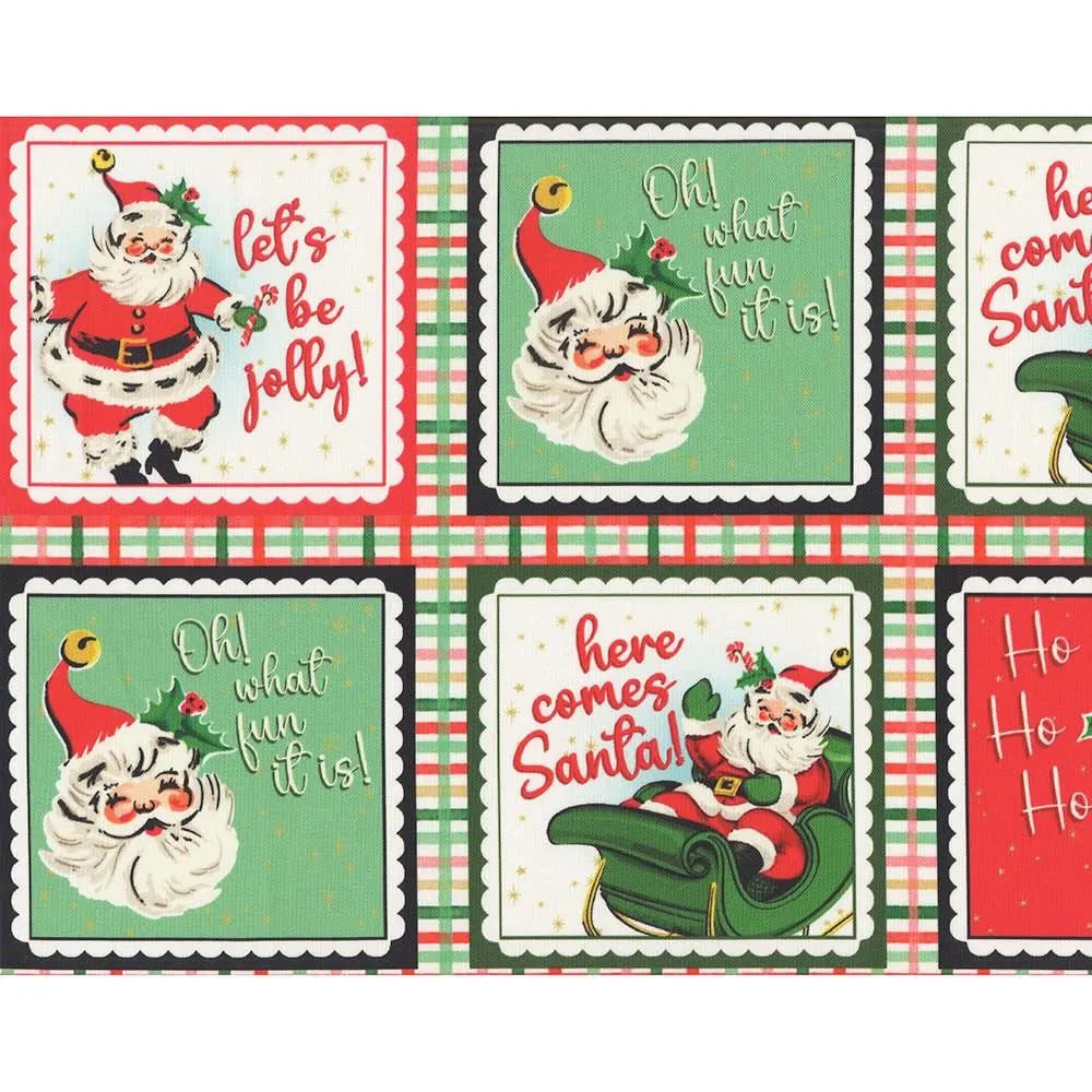 Dancing Santas Vintage Santa Patch by Tina Higgins for 3 Wishes Cotton Quilt Fabric