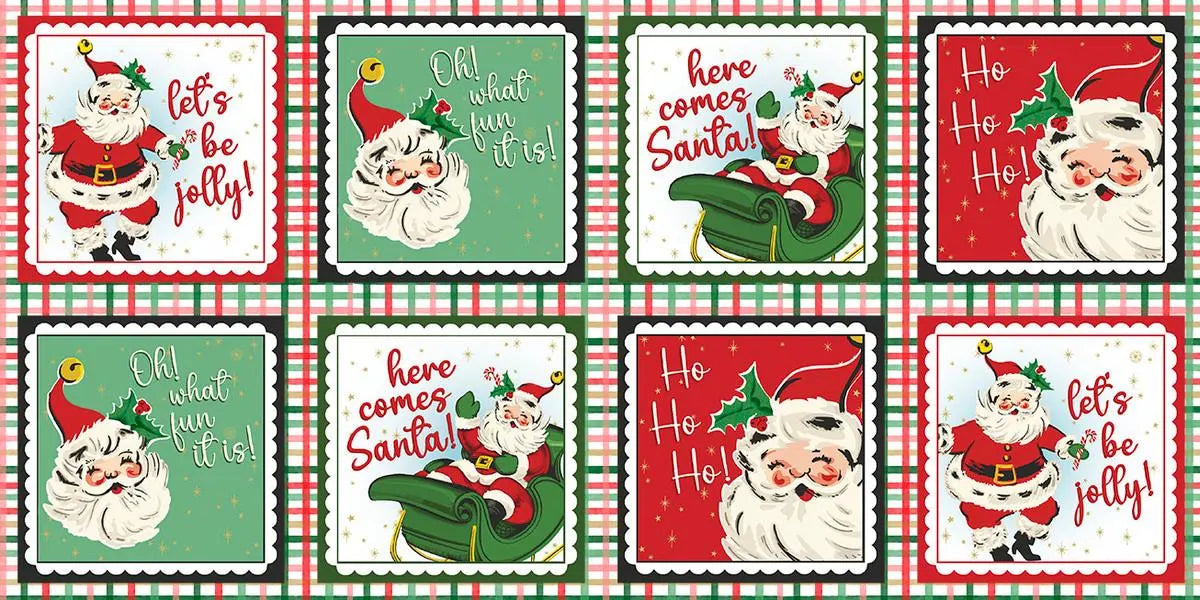 Dancing Santas Vintage Santa Patch by Tina Higgins for 3 Wishes Cotton Quilt Fabric