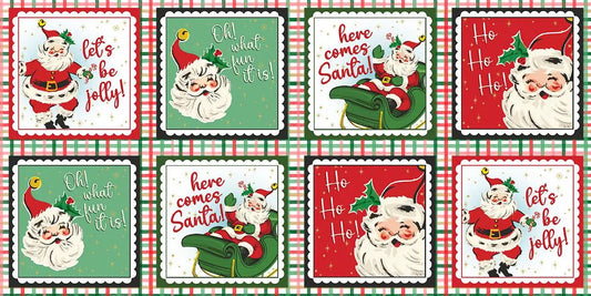 Dancing Santas Vintage Santa Patch by Tina Higgins for 3 Wishes Cotton Quilt Fabric