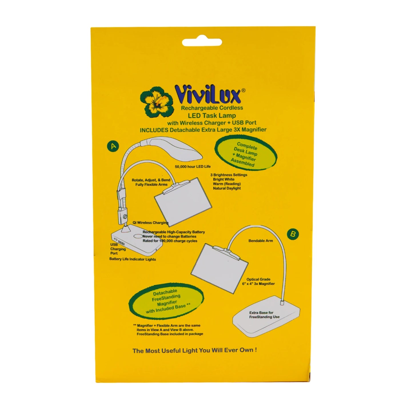ViviLux 6in x 4in Optical Grade 3x Magnifier on FreeStanding Base